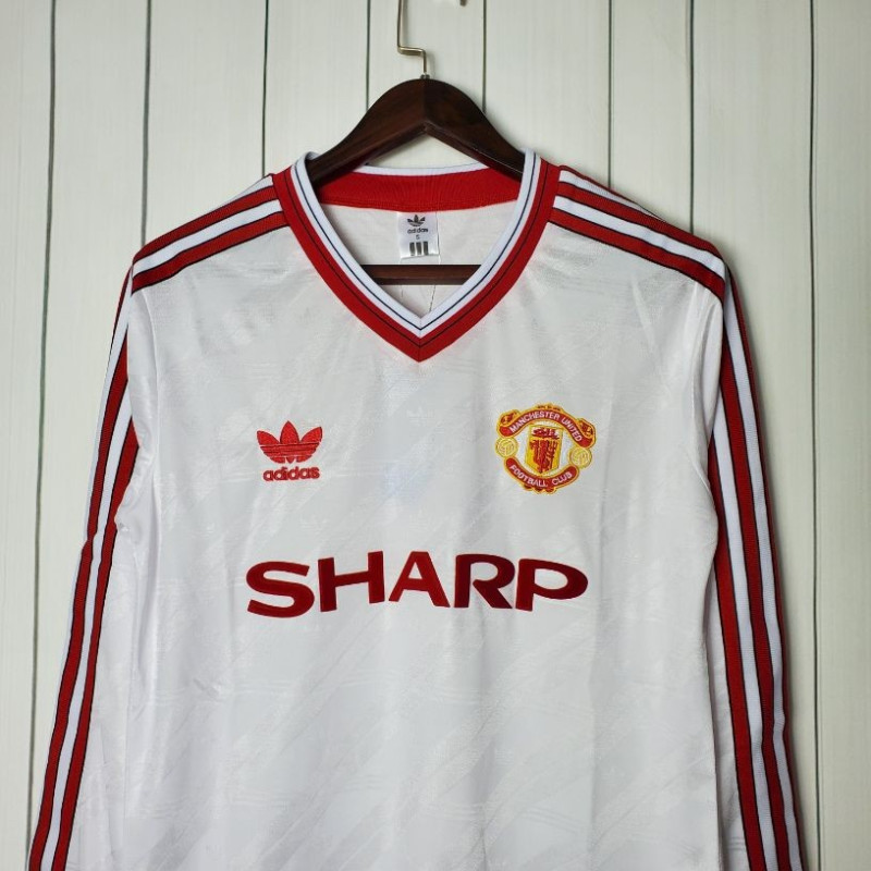 Camiseta Manchester United Seguna Equipación Retro Clásica Manga Larga 1986