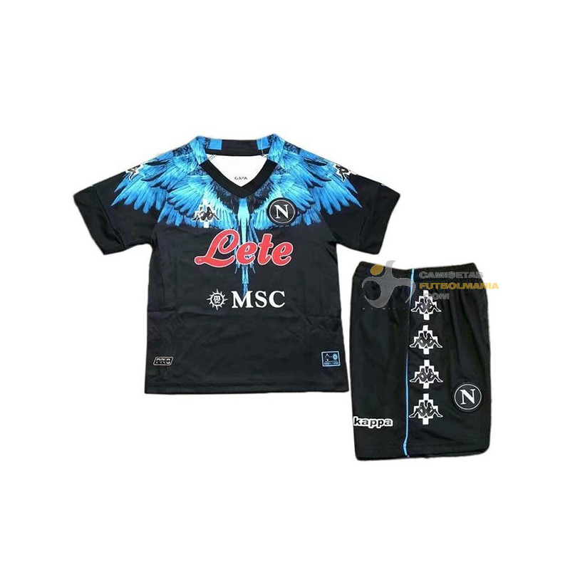 Camiseta y Pantalón Niños Nápoles Marcelo Burlon Negra Azul Kappa 2021-2022