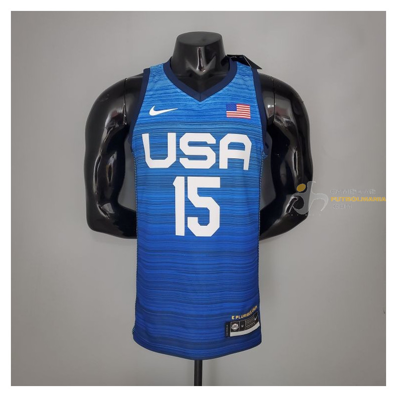 Camiseta NBA Devin Booker 15 USA Azul Silk Version 2021