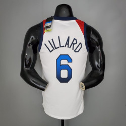 Camiseta NBA Damian Lillard 6 USA Blanca Silk Version 2021