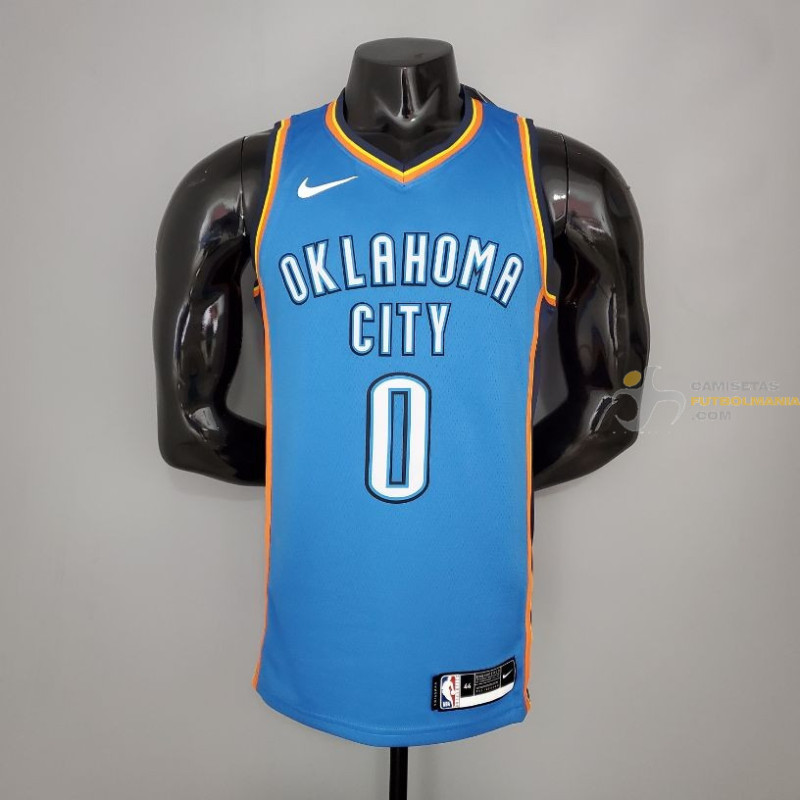 Camiseta NBA Russel Westbrook 0 Oklahoma City Thunder Silk Version Blue 2021-2022