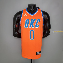 Camiseta NBA Russel Westbrook 0 Oklahoma City Thunder Silk Version Orange 2021-2022
