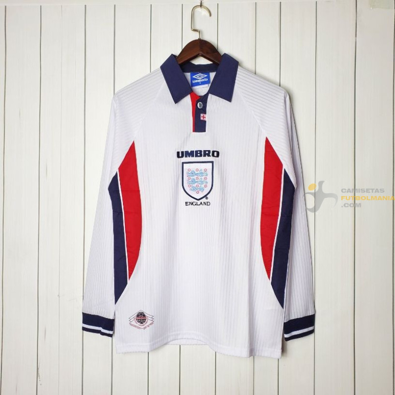 Camiseta Inglaterra Primera Equipación Retro Clásica Final Copa del Mundo Manga Larga 1998