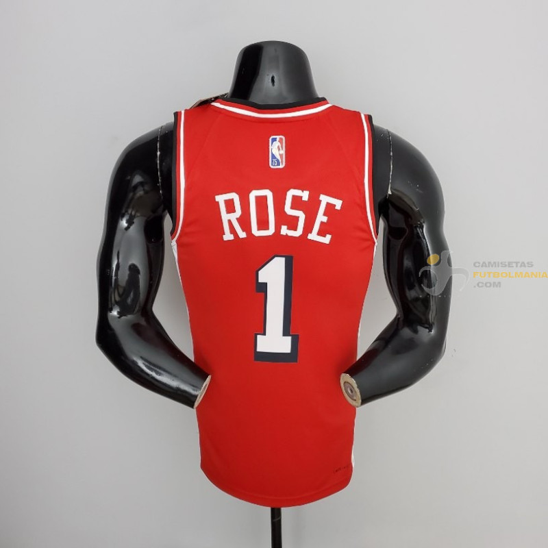 Punta de flecha Abrazadera Cuidar Camiseta NBA Derrick Rose 1 Chicago Bulls 75 Anniversary Roja 2022