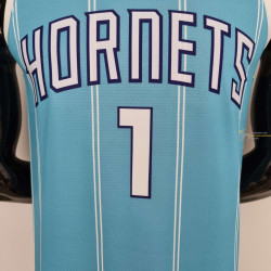Camiseta NBA LaMelo Ball 1 Charlotte Hornets 75th Anniversary Versión Air Jordan Azul 2022