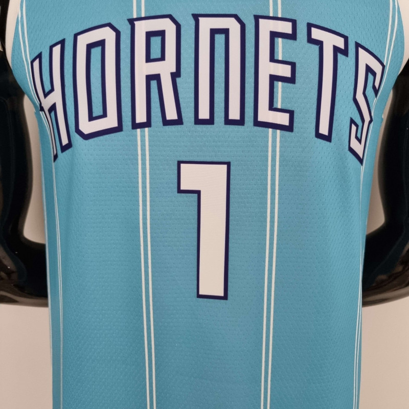 Camiseta Nba Lamelo Ball 1 Charlotte Hornets 75th Anniversary Versión Air Jordan Azul 2022 5563