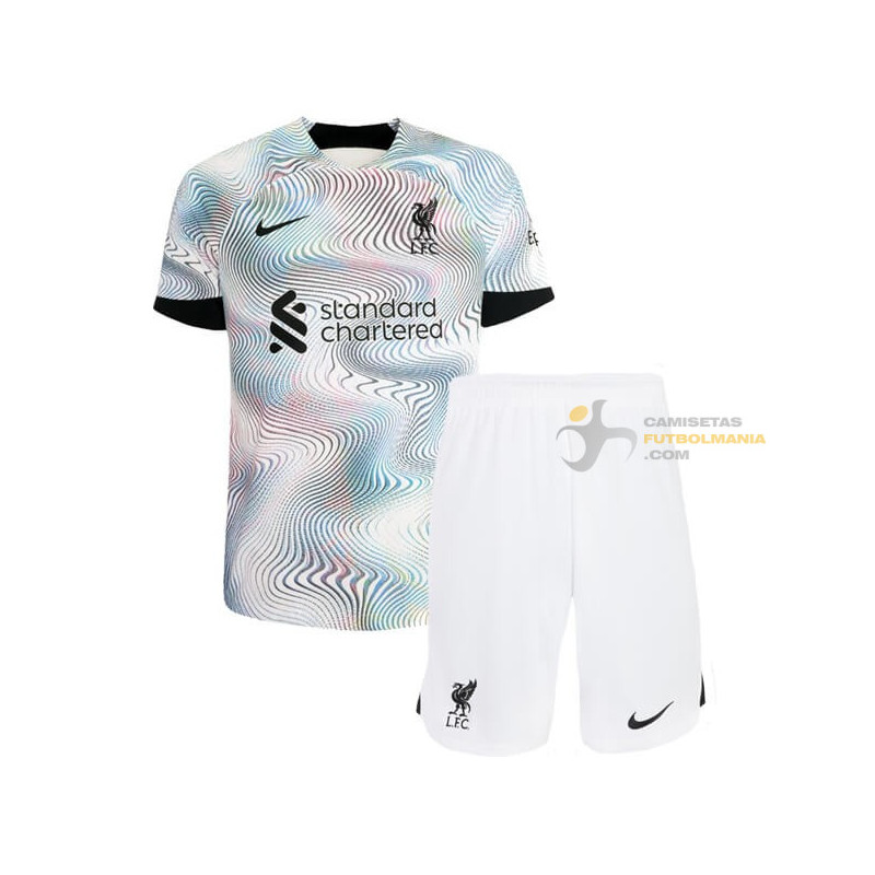 Camiseta y Pantalón Futbol Niños Liverpool Segunda Equipación 2022-2023