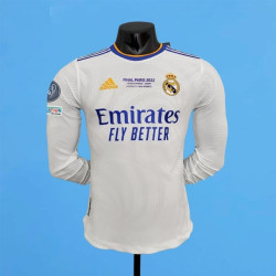 Camiseta Fútbol Real Madrid Primera Equipación Edición Final Champions Versión Jugador Manga Larga 2021-2022