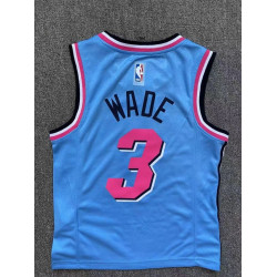 Camiseta NBA Niños Dwyane Wade 3 Miami Heat Azul Claro Retro Clásica