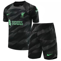 Camiseta y Pantalón Futbol Niños Liverpool Portero Negro 2023-2024