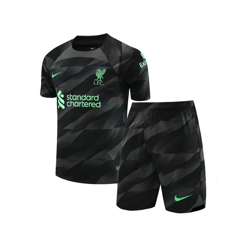 Camiseta y Pantalón Futbol Niños Liverpool Portero Negro 2023-2024