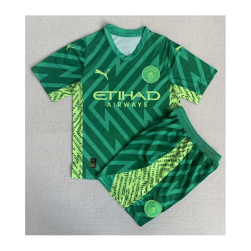 Camiseta y Pantalón Niños Manchester City Portero Verde Oscuro 2023-2024
