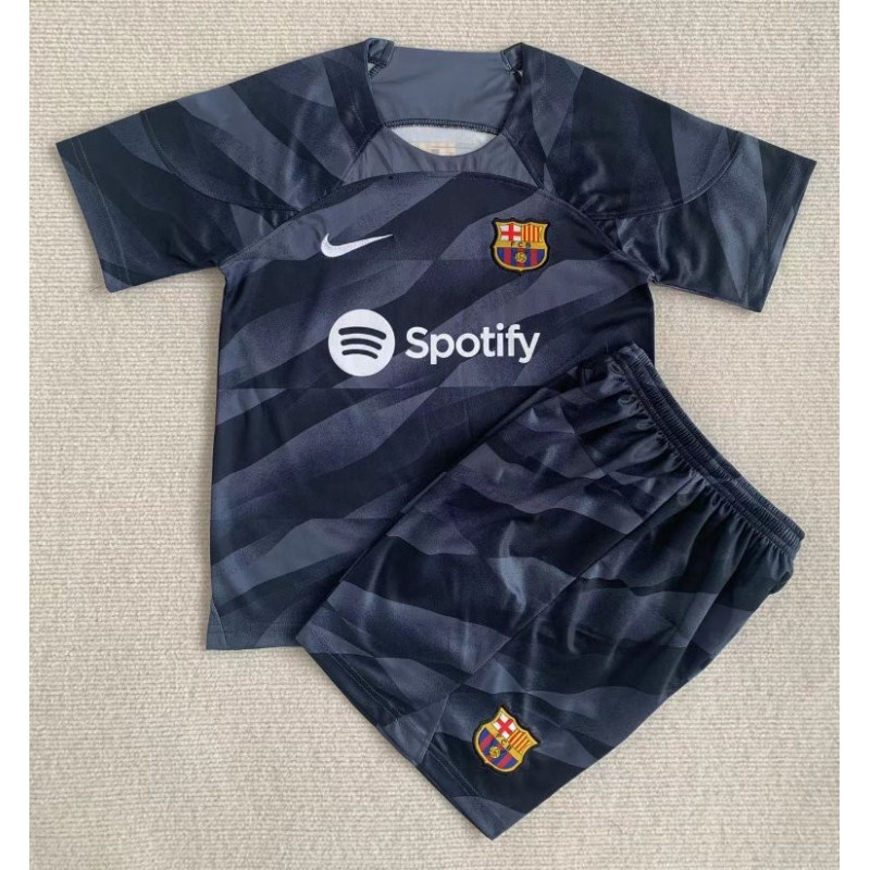 Camiseta y Pantalón Futbol Niños Barcelona Portero Negra 2023-2024