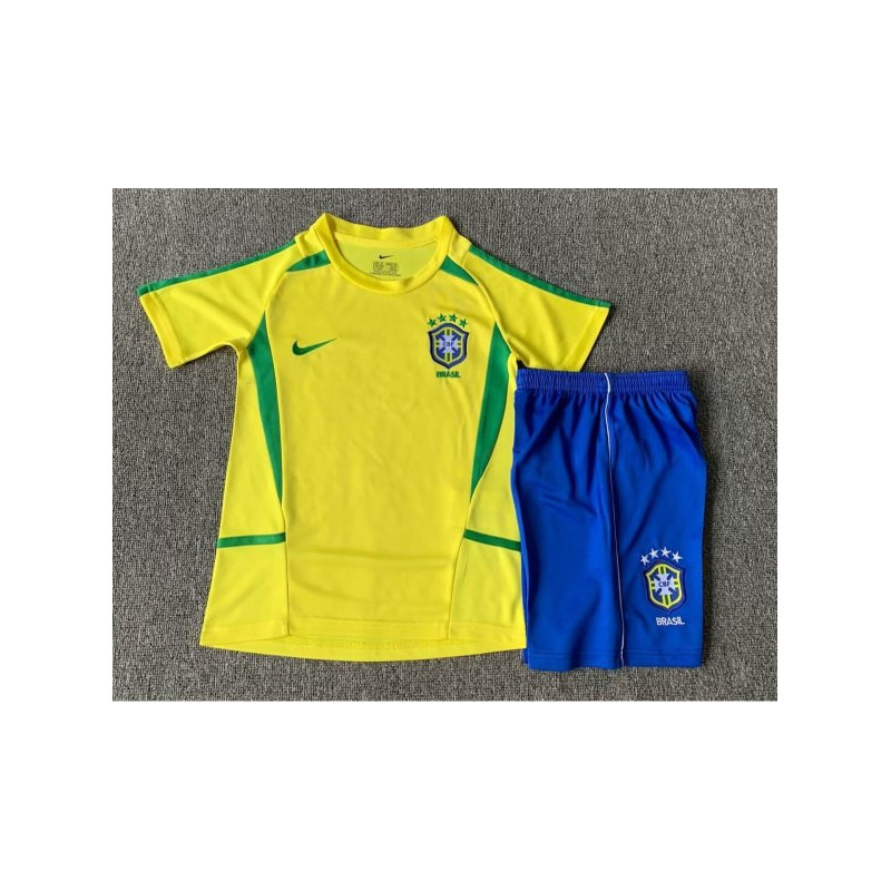 Camiseta y Pantalón Niños Brasil Primera Equipación Retro Clásica 2002