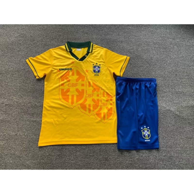 Camiseta y Pantalón Niños Brasil Primera Equipación Retro Clásica 1994