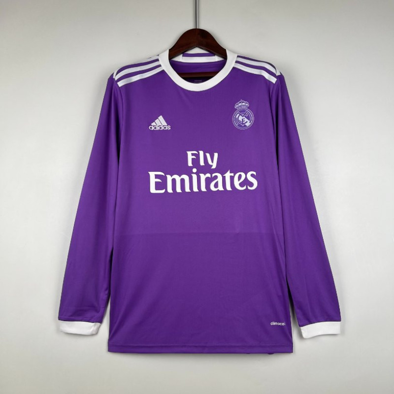 Camiseta Real Madrid Segunda Equipación Retro Clásica Manga Larga 2016-2017