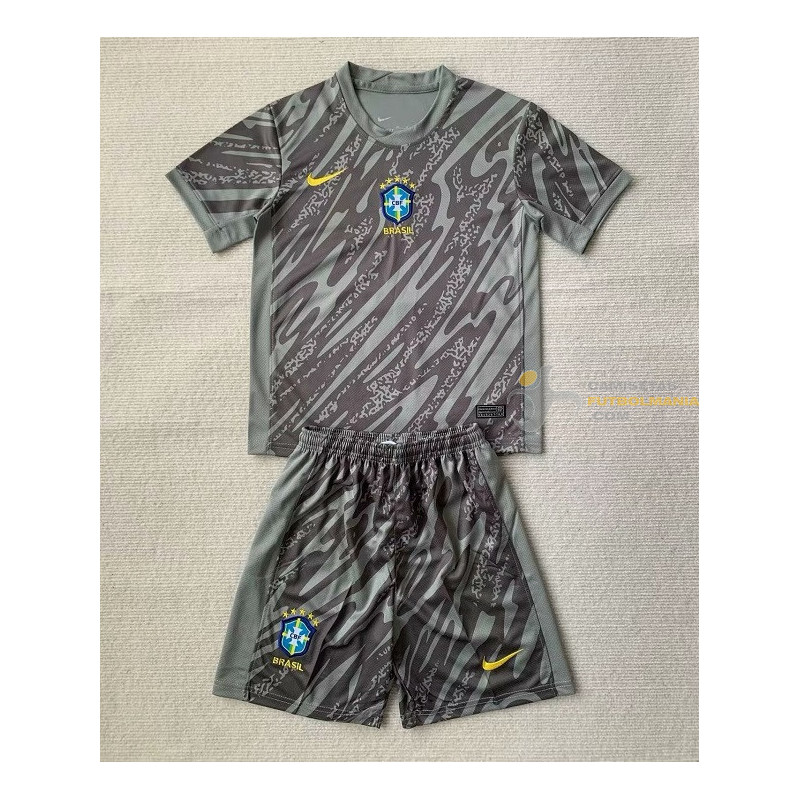 Camiseta y Pantalón Niños Brasil Portero Negra Copa America 2024