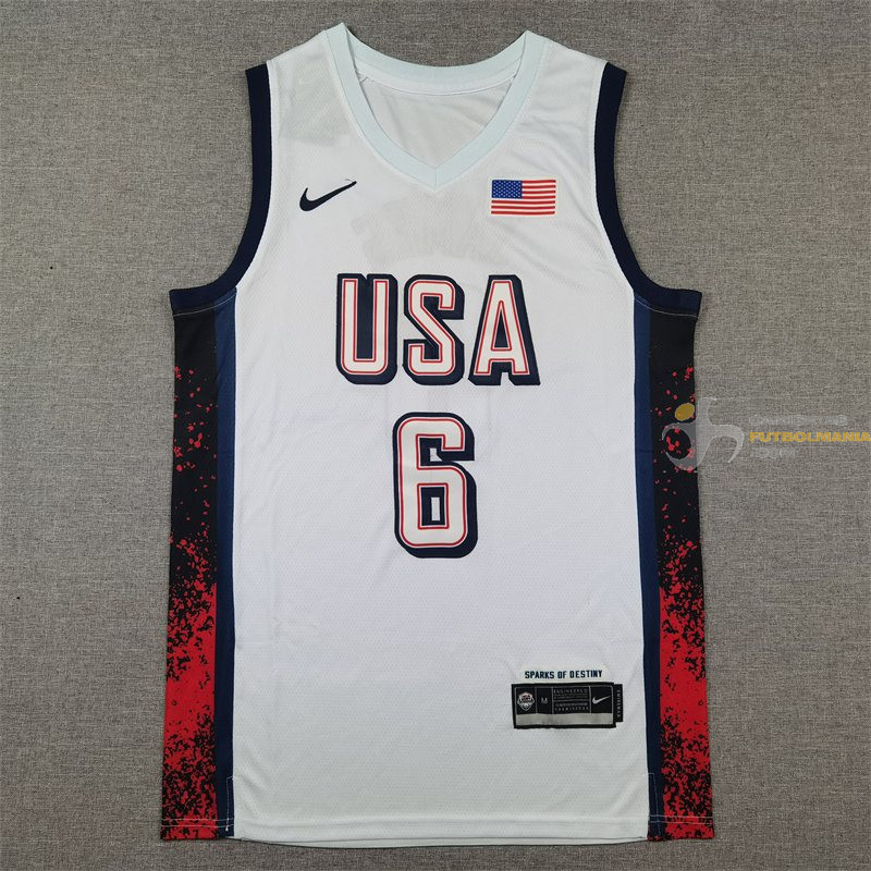 Camiseta Básquet Estados Unidos LeBron James Blanca 2024