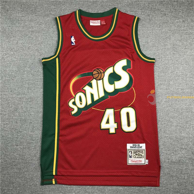 Camiseta NBA Seattle Supersonics Shawn Kemp 40 Retro Clásica Roja 1995-1996