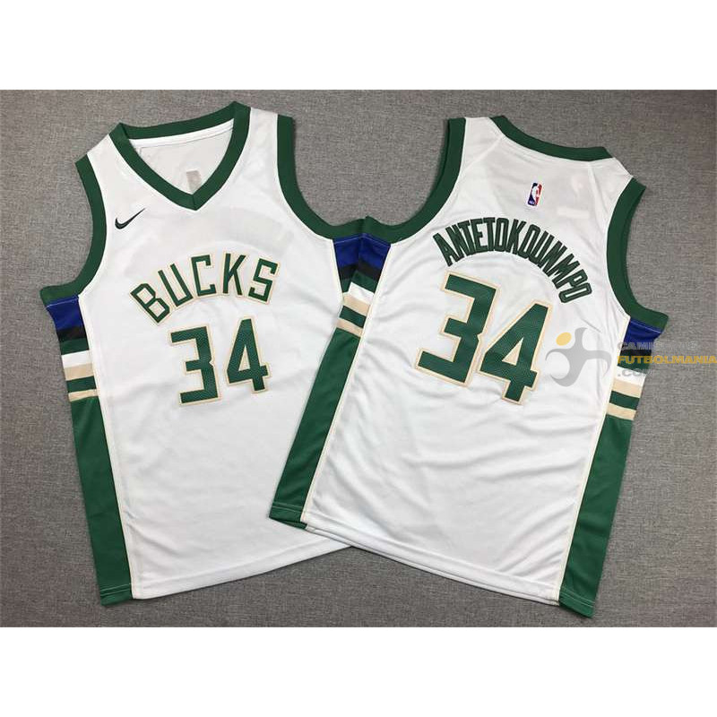 Camiseta NBA Niños Antetokounmpo Milwaukee Bucks Blanca