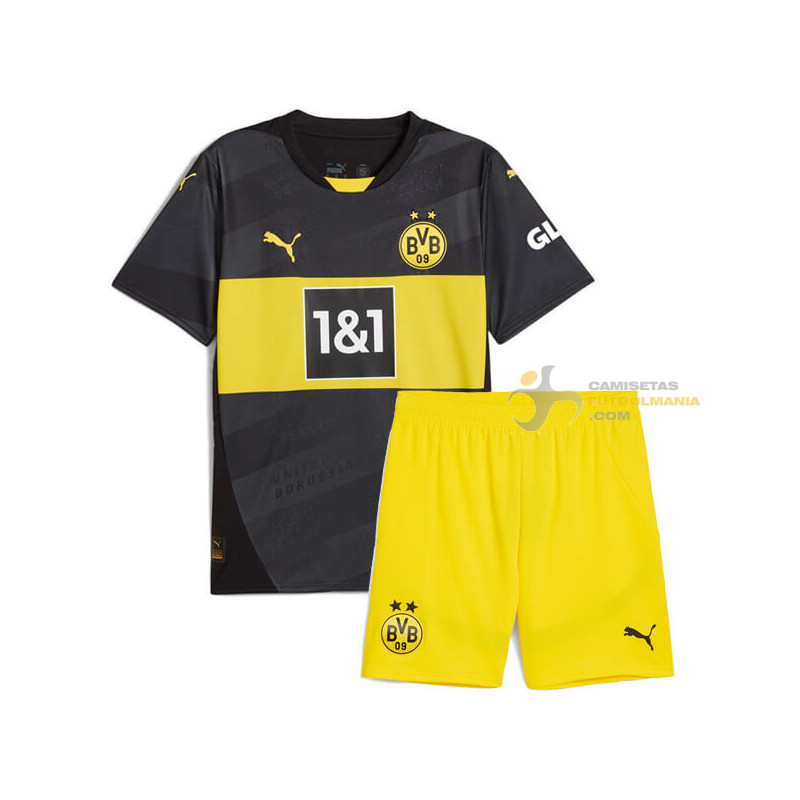 Camiseta y Pantalón Fútbol Niños Borussia Dortmund Segunda Equipación 2024-2025