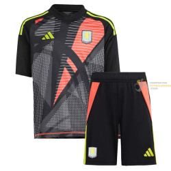 Camiseta y Pantalón Fútbol Niños Aston Villa Portero Negra 2024-2025