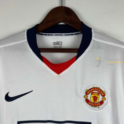 Camiseta Manchester United Blanca Retro Clásica Manga Larga 2007-2008