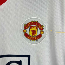 Camiseta Manchester United Blanca Retro Clásica Manga Larga 2007-2008