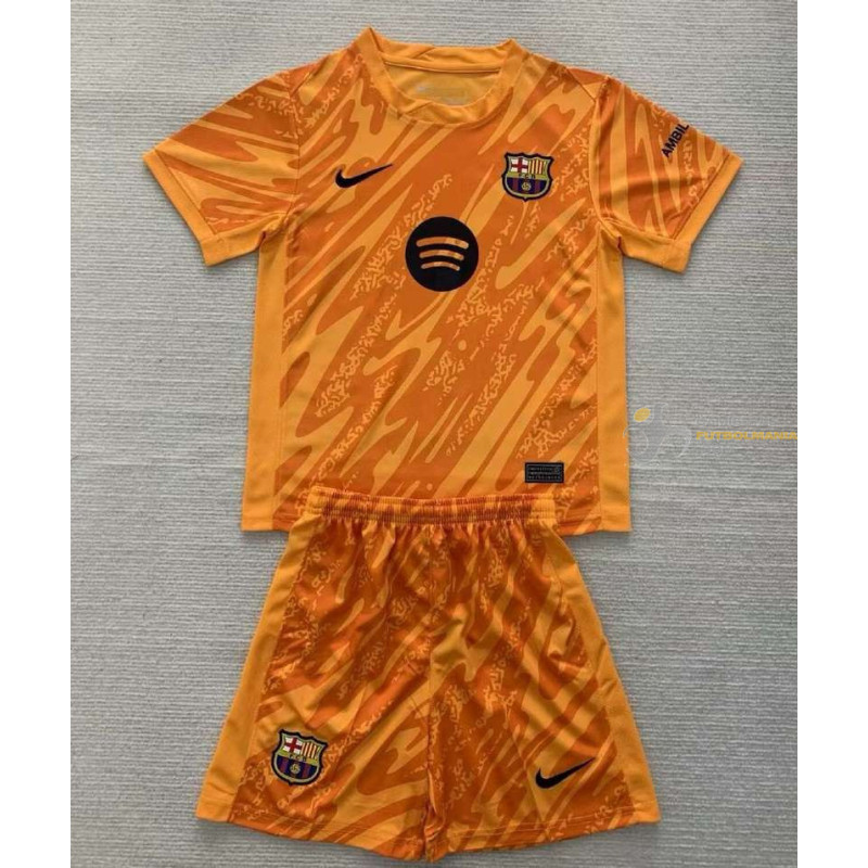 Camiseta y Pantalón Fútbol Niños Barcelona Portero Naranja 2024-2025