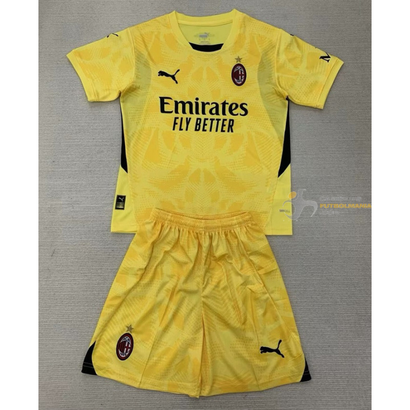 Camiseta y Pantalón Fútbol Niños AC Milan Portero Amarilla 2024-2025