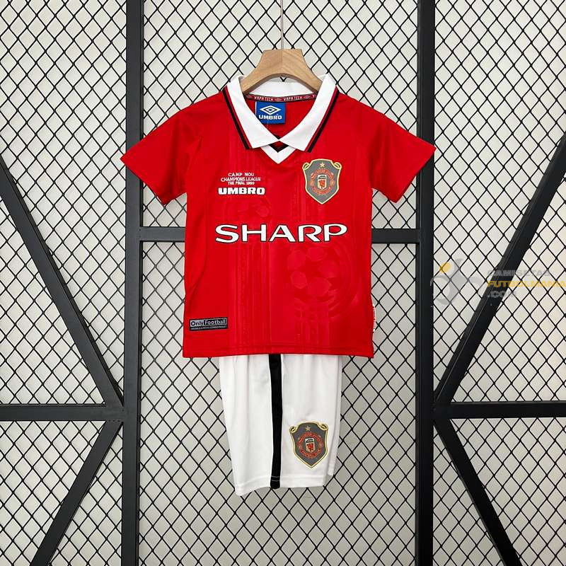 Camiseta y Pantalón Niños Manchester United Primera Equipación Retro Clásica Final Champions League 1999-2000