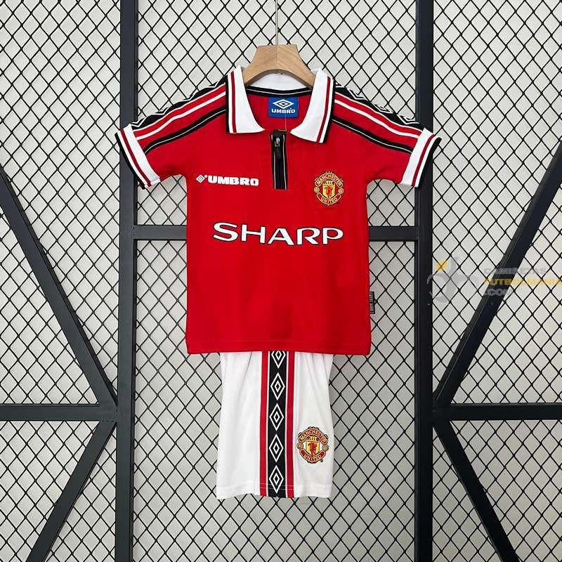 Camiseta y Pantalón Niños Manchester United Primera Equipación Retro Clásica 1998-1999