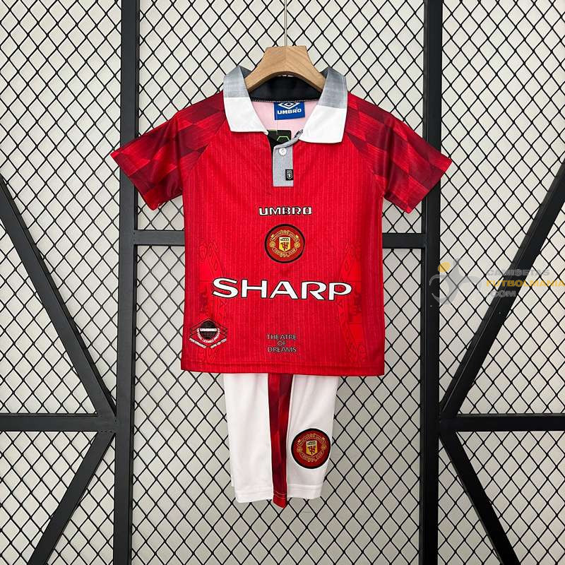 Camiseta y Pantalón Niños Manchester United Primera Equipación Retro Clásica 1996-1997