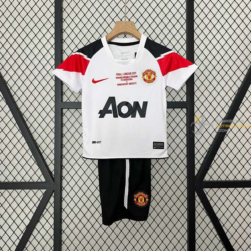 Camiseta y Pantalón Niños Manchester United Segunda Equipación Retro Clásica Final Champions League 2010-2011