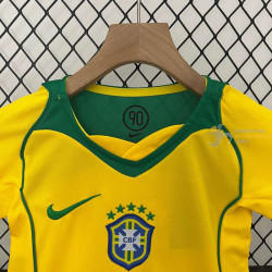 Camiseta y Pantalón Niños Brasil Primera Equipación Retro Clásica 2004