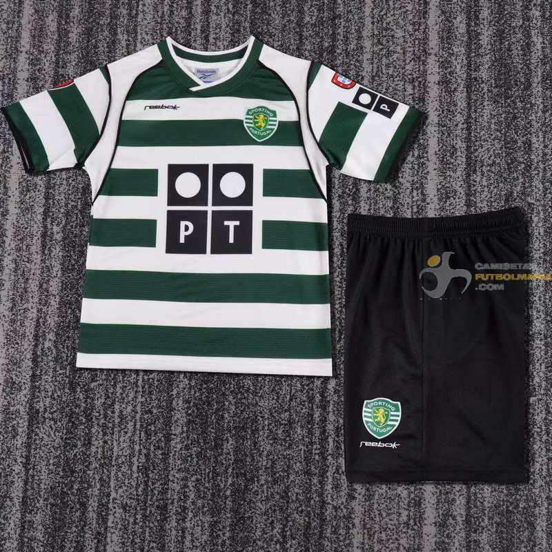 Camiseta y Pantalón Niños Sporting de Lisboa Primera Equipación Retro Clásica 2001-2003