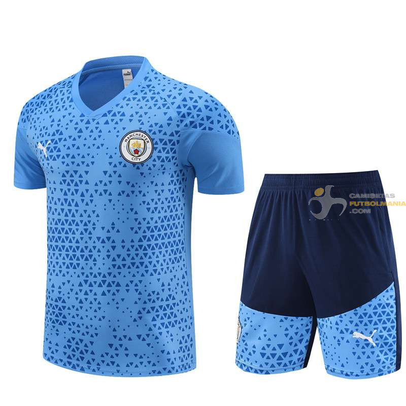 Camiseta y Pantalón Fútbol Niños Manchester City Entrenamiento Azul 2024-2025