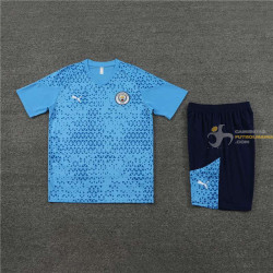 Camiseta y Pantalón Fútbol Niños Manchester City Entrenamiento Azul 2024-2025