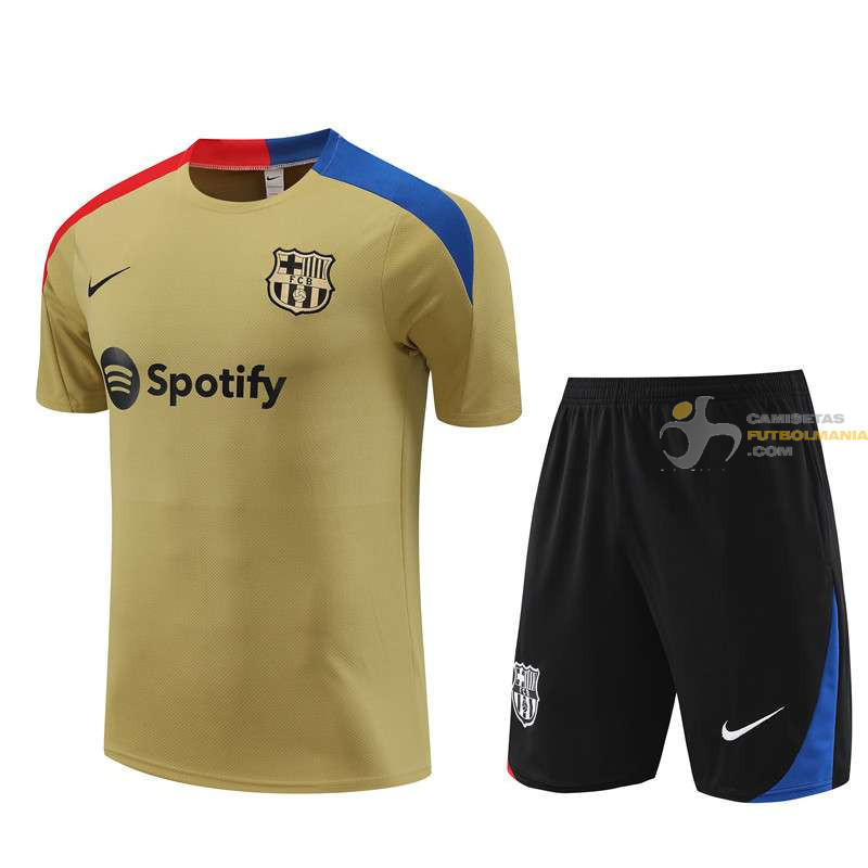 Camiseta y Pantalón Niños Barcelona Dorado Entrenamiento 2024-2025