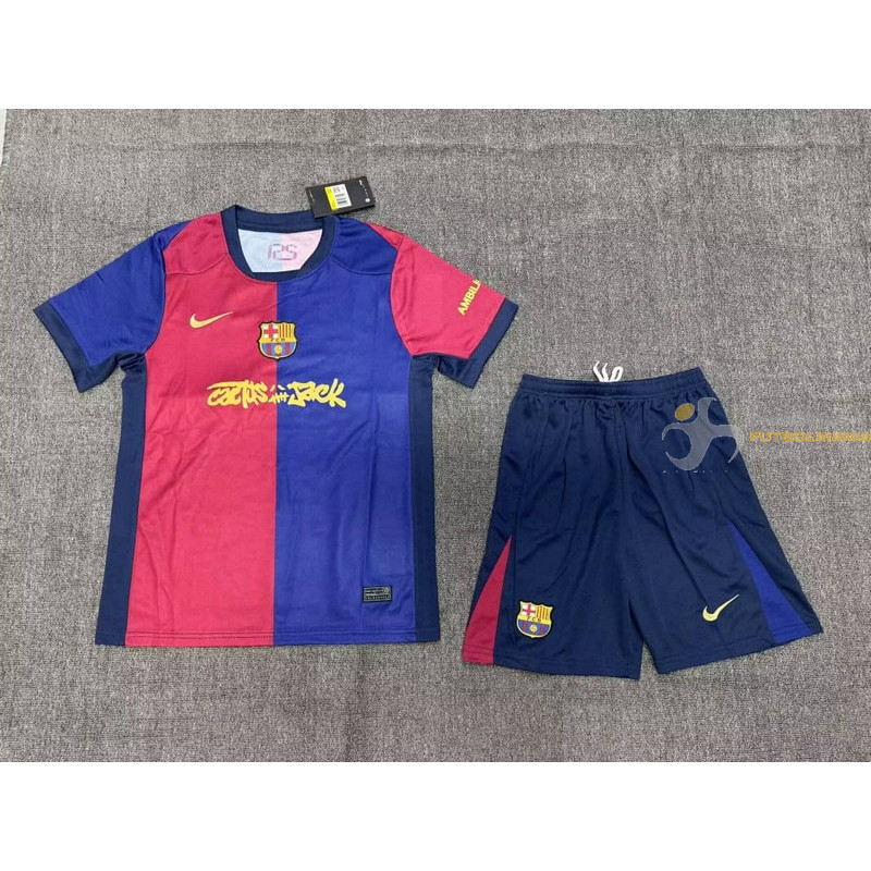 Camiseta y Pantalón Fútbol Niños Barcelona Edición Especial Travis Scott Primera Equipación 2024-2025