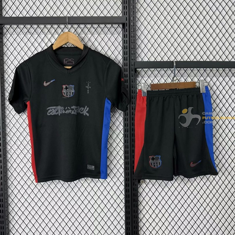 Camiseta y Pantalón Fútbol Niños Barcelona Edición Especial Travis Scott Segunda Equipación 2024-2025