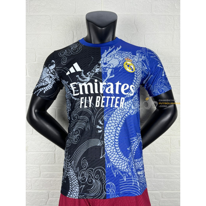 Camiseta Fútbol Real Madrid Edición Especial Dragón Negro Azul Versión Jugador 2025-2026