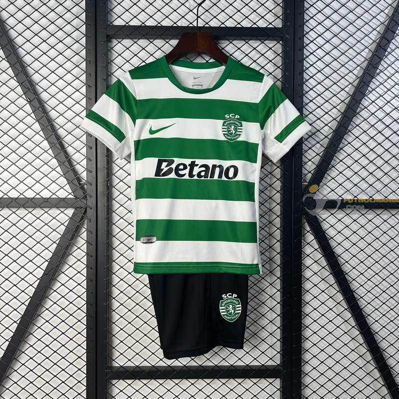 Camiseta y Pantalón Fútbol Niños Sporting de Lisboa Primera Equipación 2025-2026