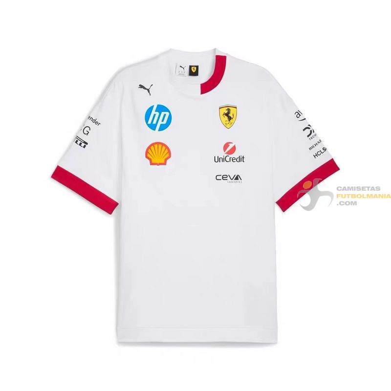 Camiseta F1 Scuderia Ferrari Cuello Bicolor Blanca 2025