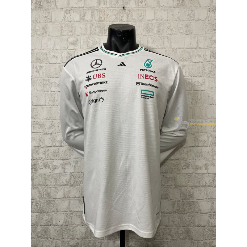 Camiseta F1 Mercedes Racing Team Blanca Manga Larga 2025