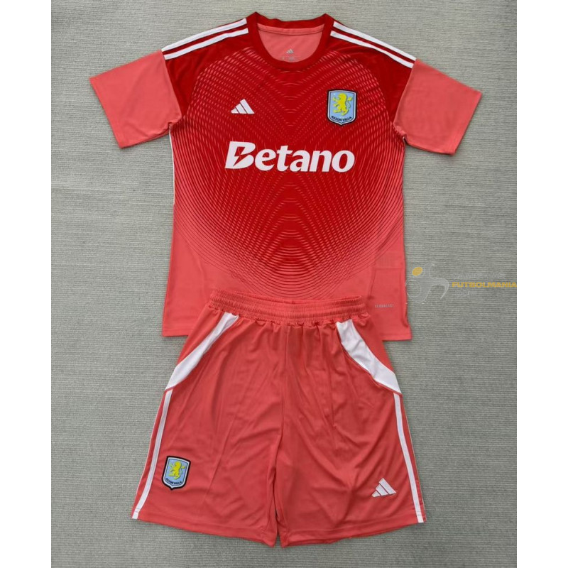 Camiseta y Pantalón Fútbol Niños Aston Villa Portero Roja 2025-2026
