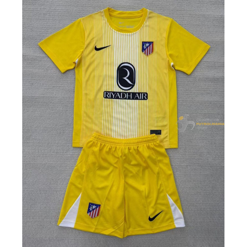 Camiseta y Pantalón Fútbol Niños Atlético de Madrid Portero Amarilla 2025-2026