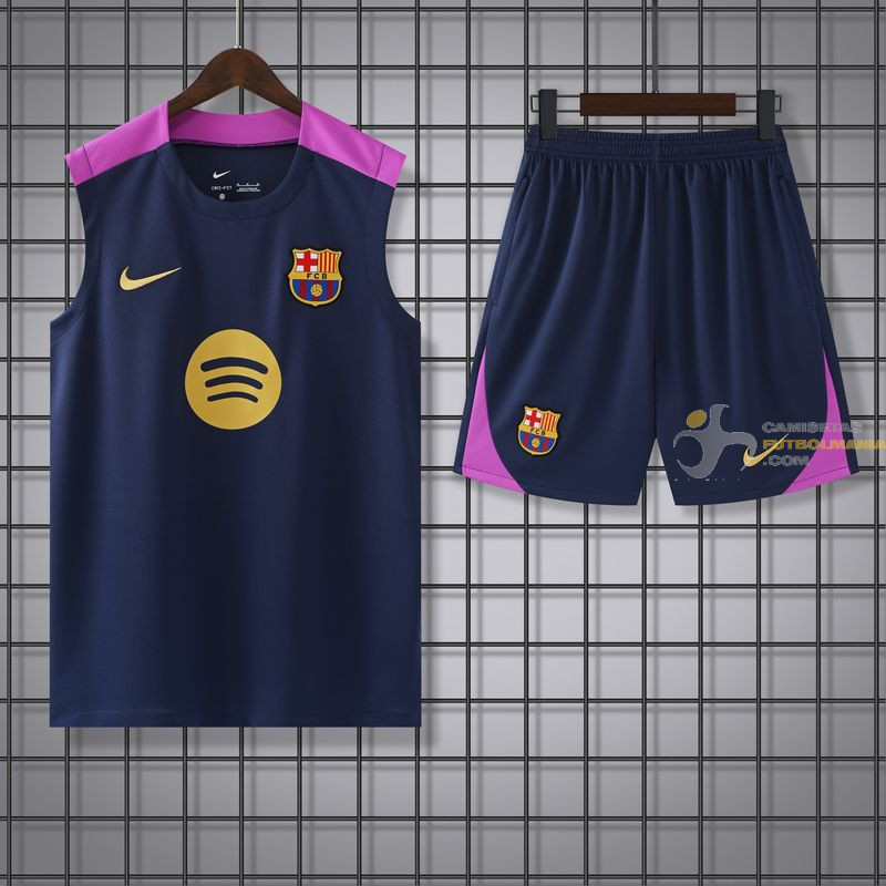 Camiseta Sin Mangas y Pantalón Barcelona Entrenamiento Azul Oscuro 2025-2026