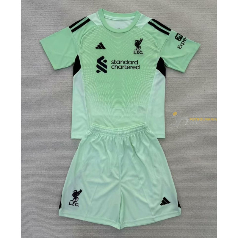 Camiseta y Pantalón Fútbol Niños Liverpool Portero Primera Equipación 2025-2026