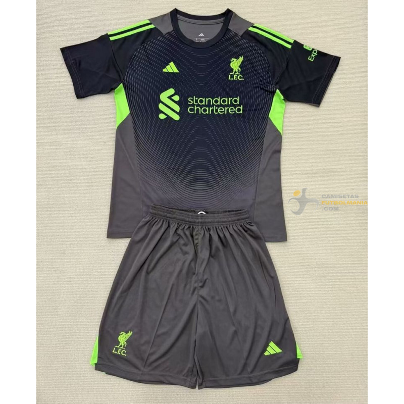 Camiseta y Pantalón Fútbol Niños Liverpool Portero Segunda Equipación 2025-2026